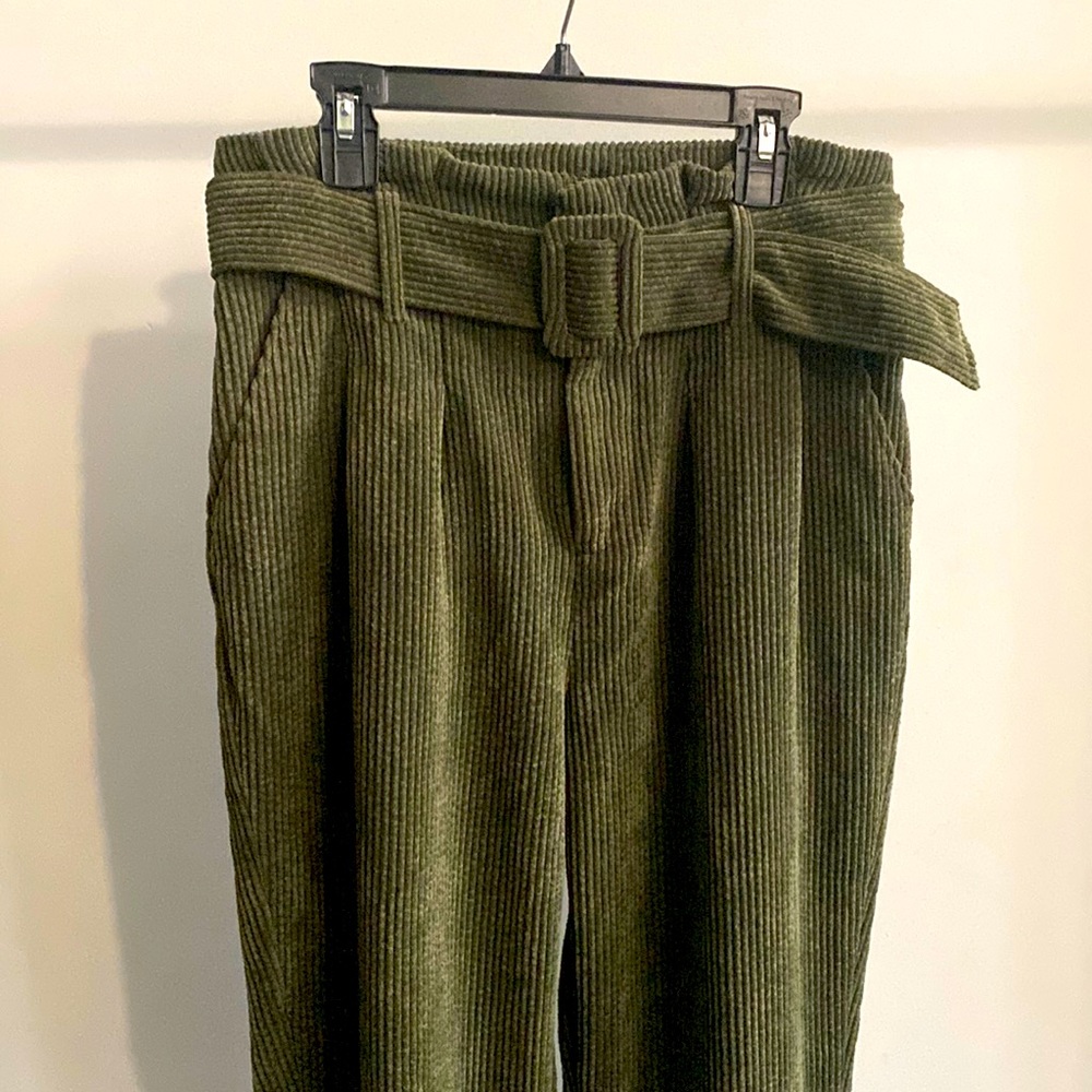 olive corduroy trousers with belt